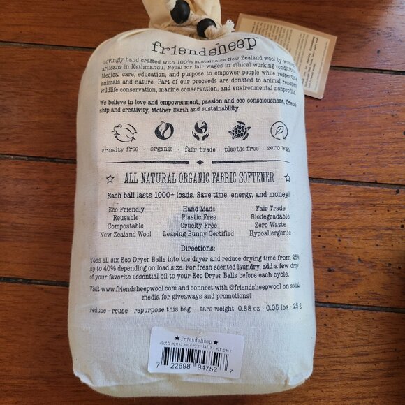 Friendsheep Sloth Eco Dryer Balls  Set of 6 NEW Gray White Over 1000 Loads Each - Picture 4 of 6